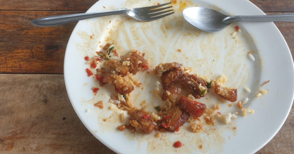 eating food almost empty dish
