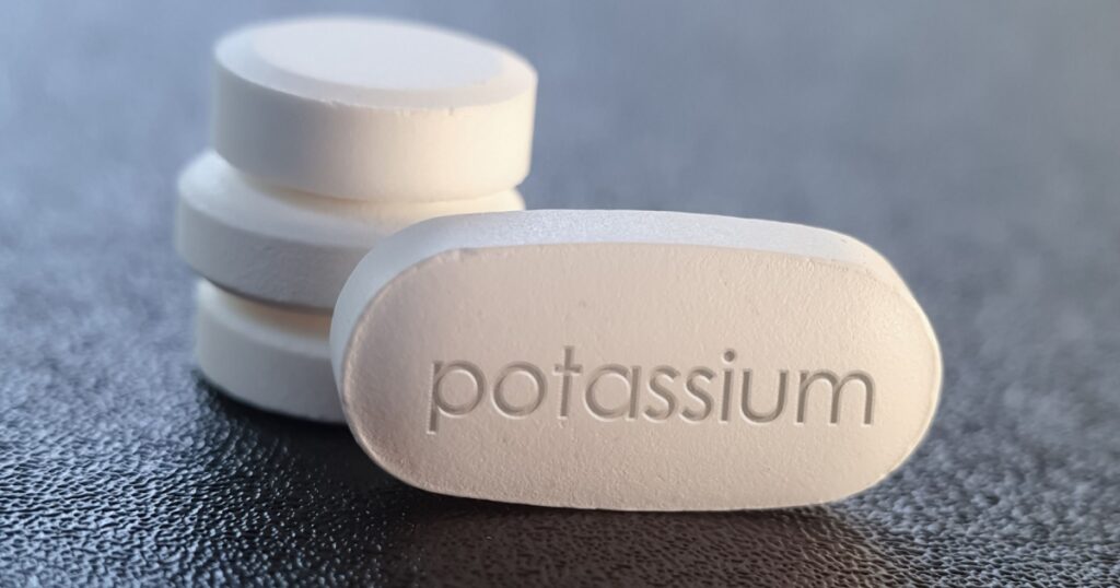 Potassium chloride salt pill used to treat and prevent low blood potassium due to vommiting diarrhea or certain medications