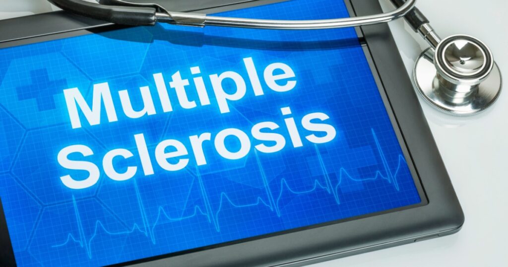 Tablet with the diagnosis multiple sclerosis on the display
