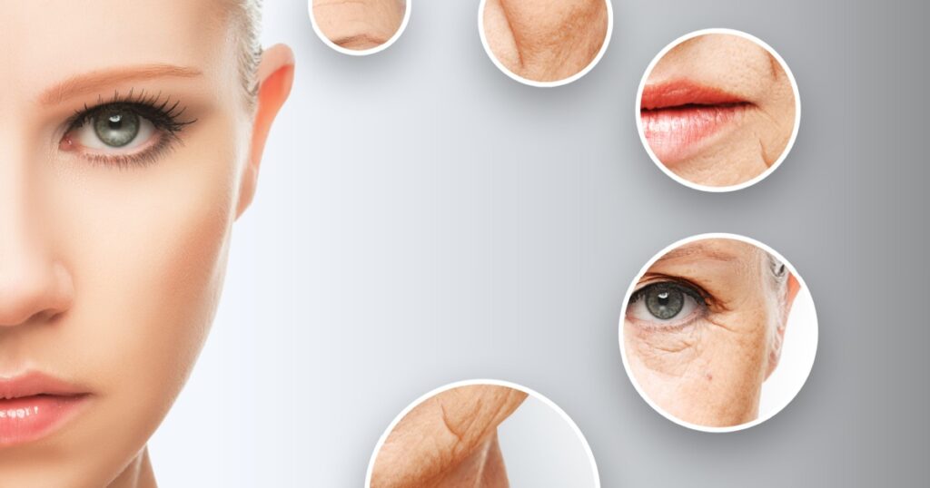 beauty concept skin aging. anti-aging procedures, rejuvenation, lifting, tightening of facial skin, restoration of youthful skin anti-wrinkle