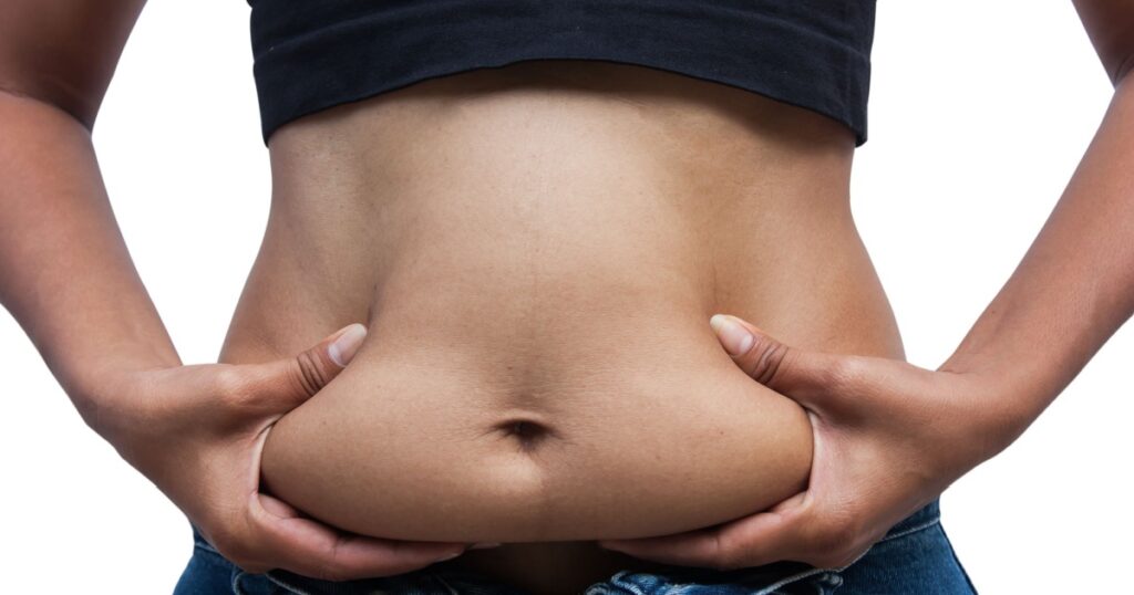 Women body fat belly front view
