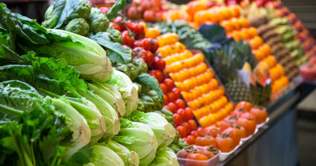 Marketplace with vegetables in Barcelona market, Spain