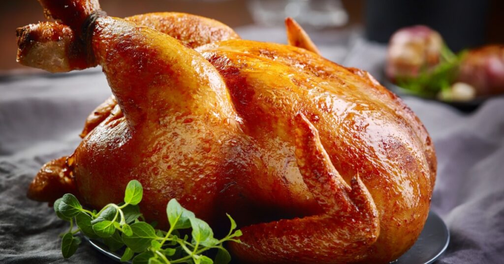 roasted chicken on gray plate