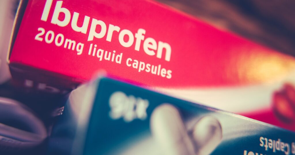 Boxes Of Prescription Painkillers Ibuprofen And Paracetamol On A Shelf At Home