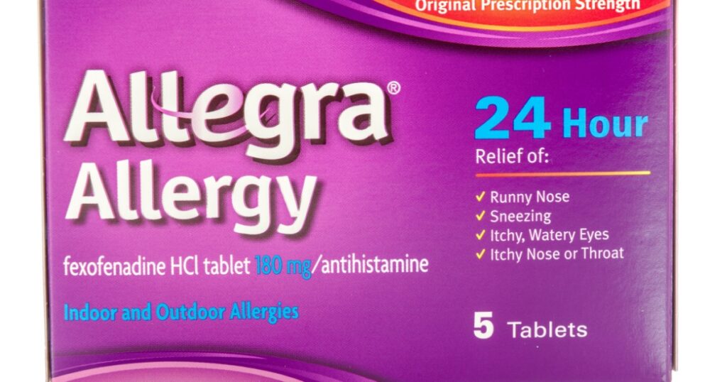 Winneconne, WI - 27 August 2016: Allegra allergy medicine on an isolated background.