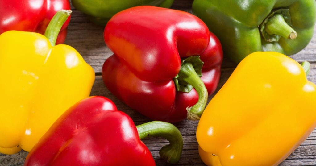 Colorful green , red and yellow peppers paprika background