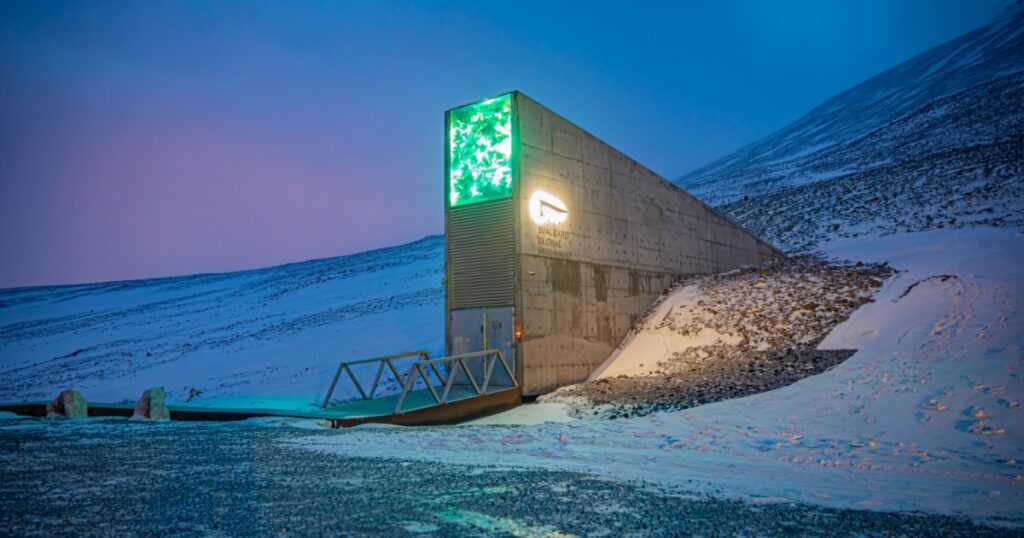 LONGYEARBYEN, SVALBARD, ARCTIC CIRCLE - NORWAY - NOVEMBER 18, 2021: Svalbard also known as Spitsbergen, or Spitzbergen, is a Norwegian archipelago in the Arctic Ocean. op Global Seed Vault