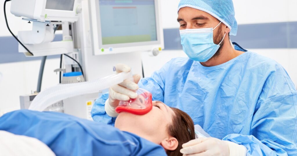 Anesthetist takes care of anesthesia and ventilation for the patient during the operation