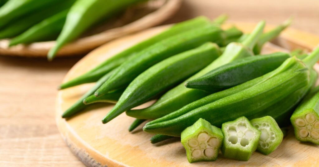 Fresh green okra, Organic vegetable, Asian food ingredients