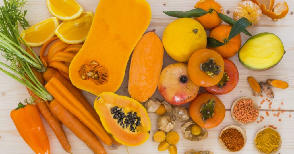 Orange vegetables and fruit