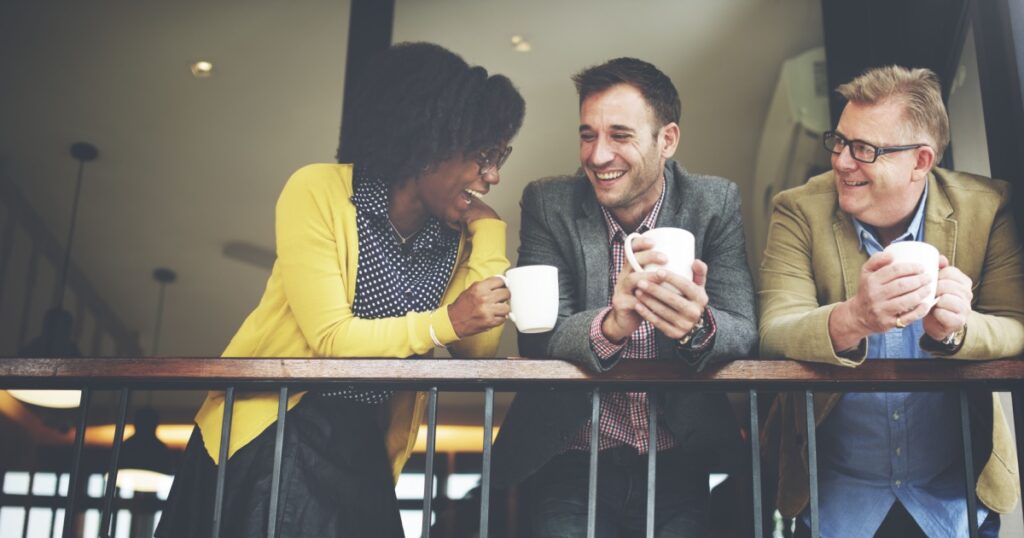 Group Business People Chatting Balcony Concept