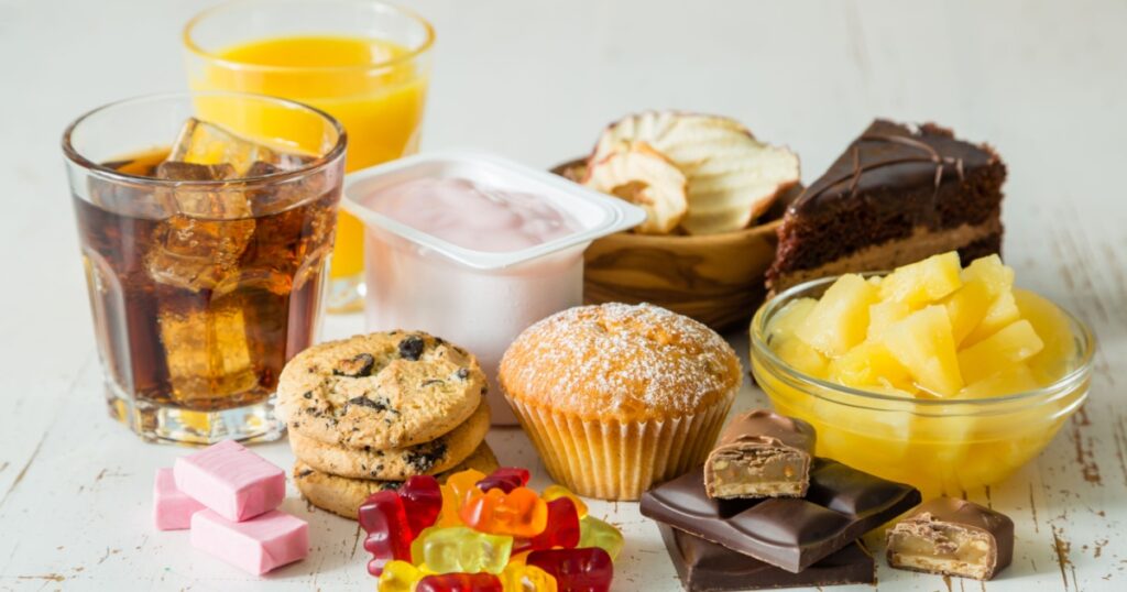 Selection of food high in sugar