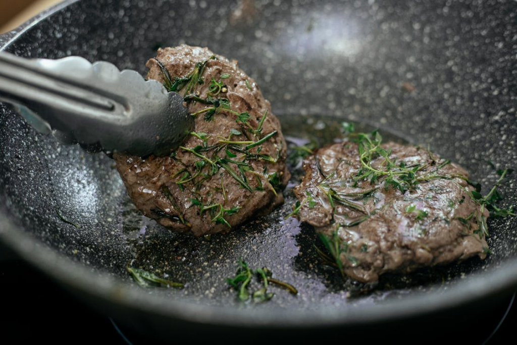 Meat grilled in pan
