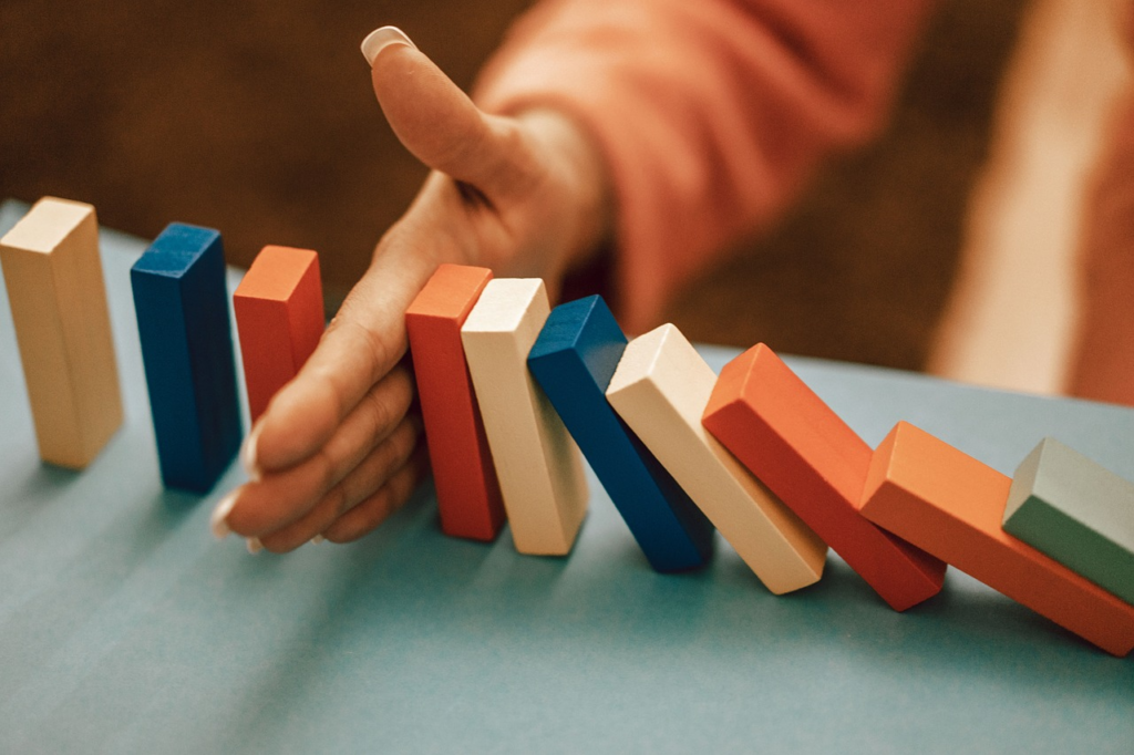 blocks set up as dominoes 