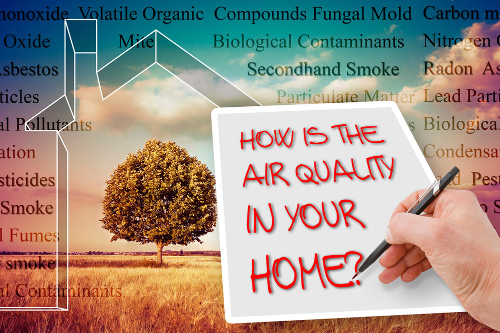 HOW IS THE AIR QUALITY IN YOUR HOME? - concept image with the most common dangerous domestic pollutants in our homes.