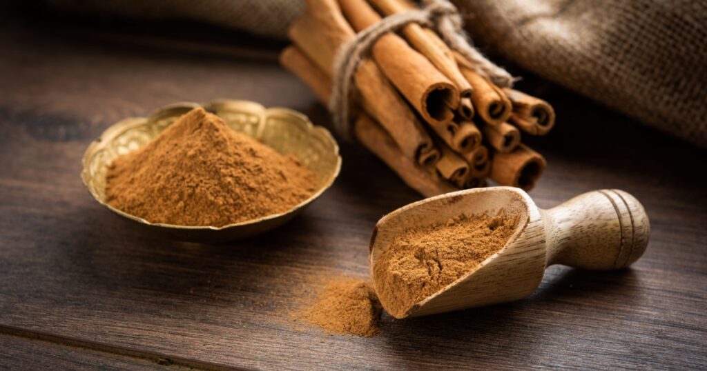 Cinnamon sticks and powder also known as Dalchini dust, Important ingradient from Indian spices