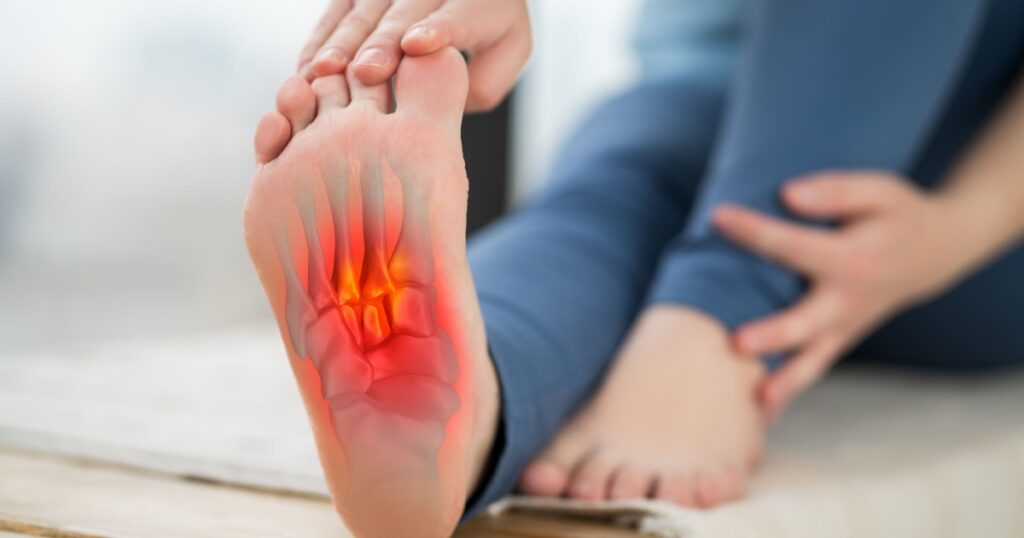 Joint diseases, hallux valgus, plantar fasciitis, heel spur, woman's leg hurts, pain in the foot, massage of female feet at home, health problems concept, BeH3althy
