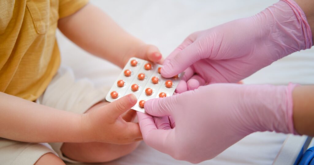 The doctor recommended a specific pack of pills for the boy's condition to be taken at home. Kid aged about two years (one year eleven months)