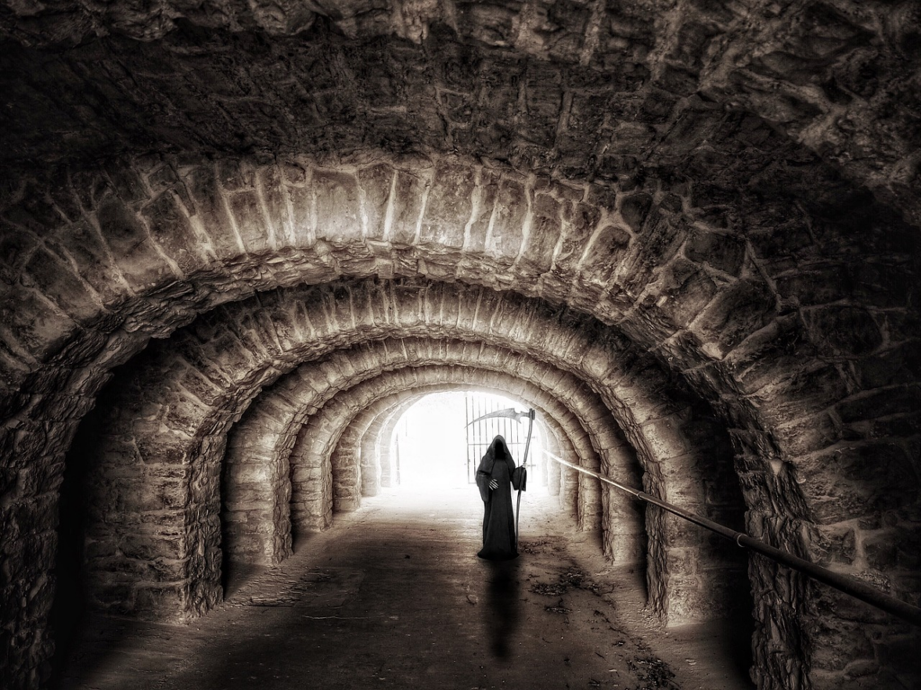 grim reaper waiting in a tunnel 