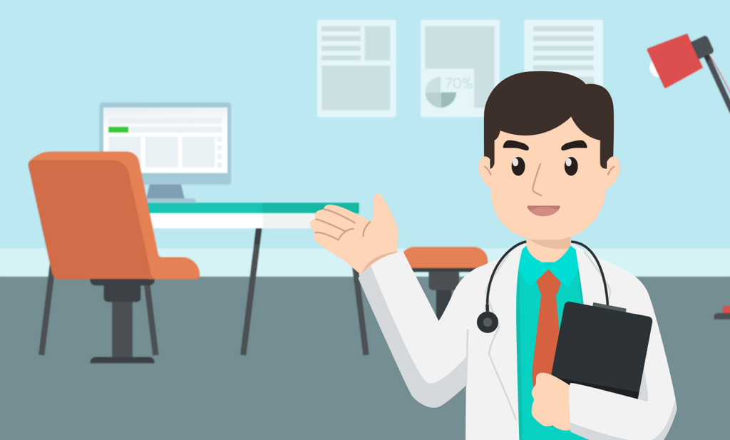 cartoon doctor in his office