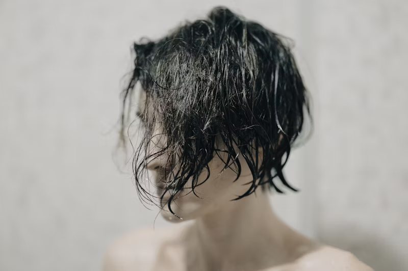 slightly wet hair