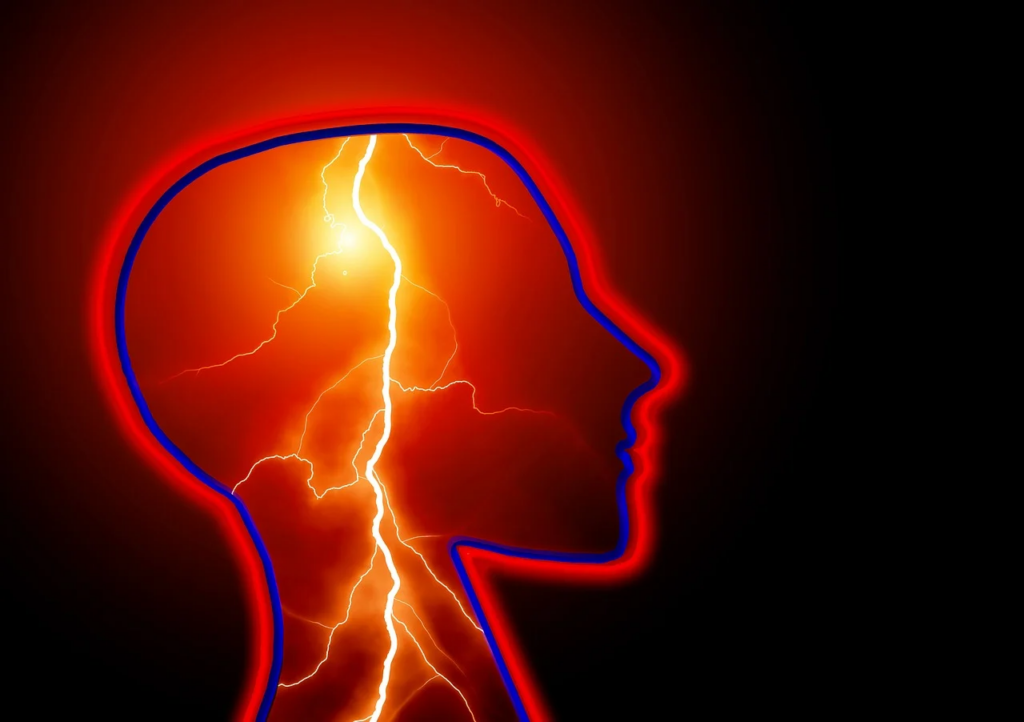 lightning superimposed into a person's neural network