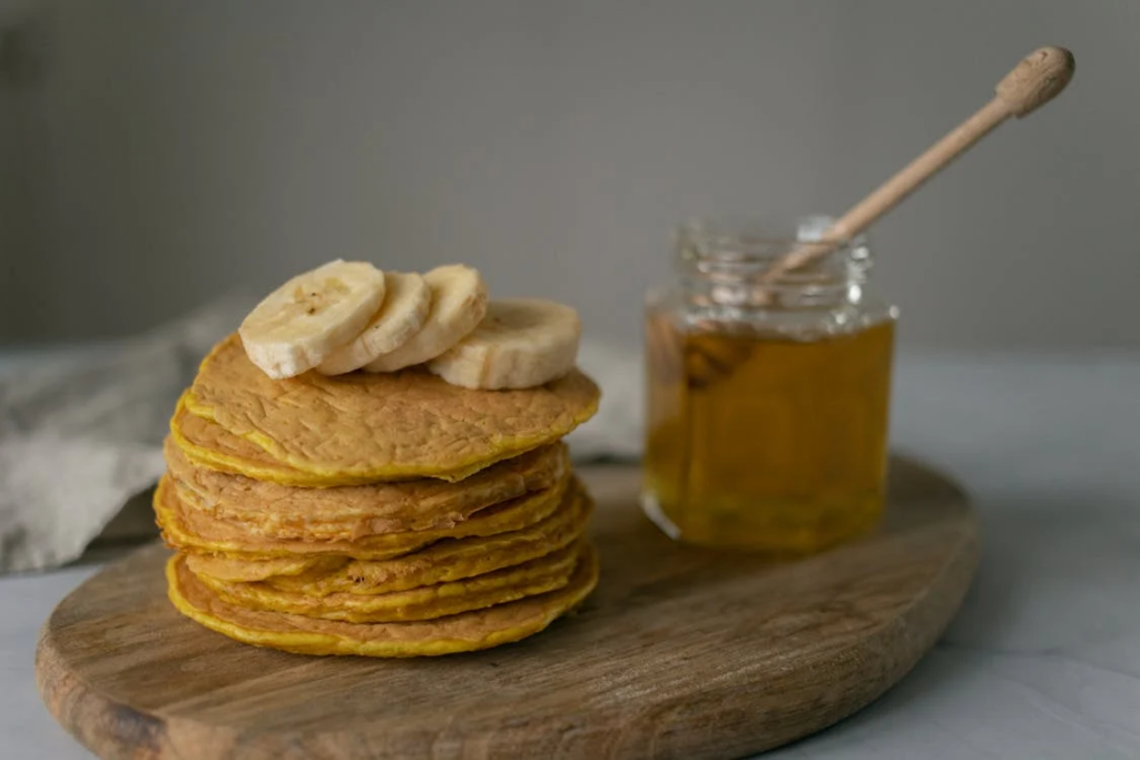 Vegan pancakes and honey
