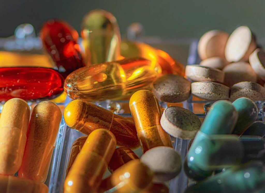 Several medications piled together.