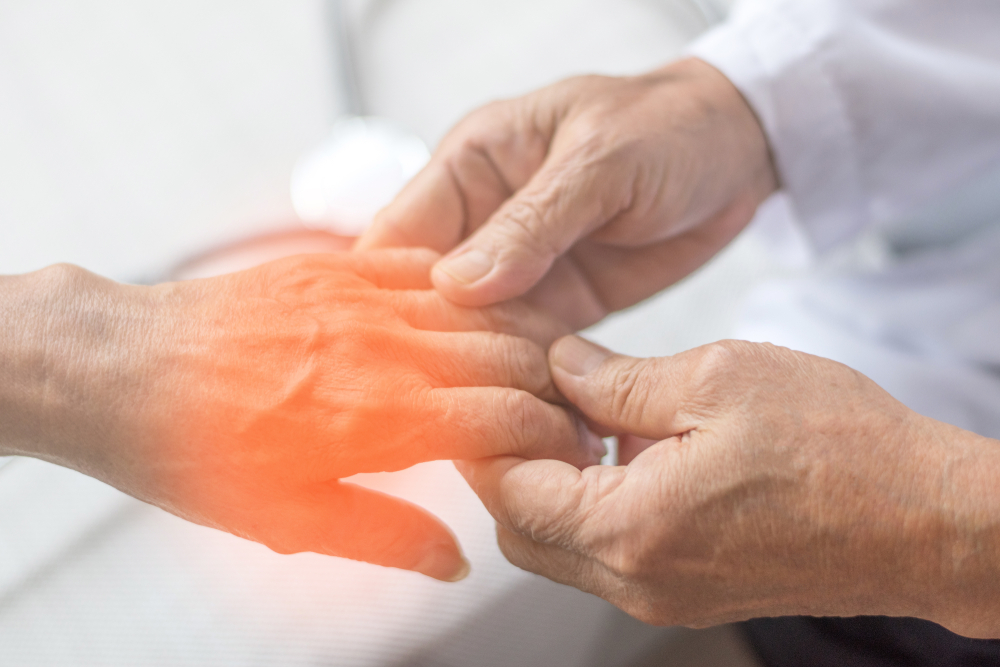 Peripheral Neuropathy concept. Doctor neurologist checkup old patient for symptoms of numbness, prickling or tingling in hands