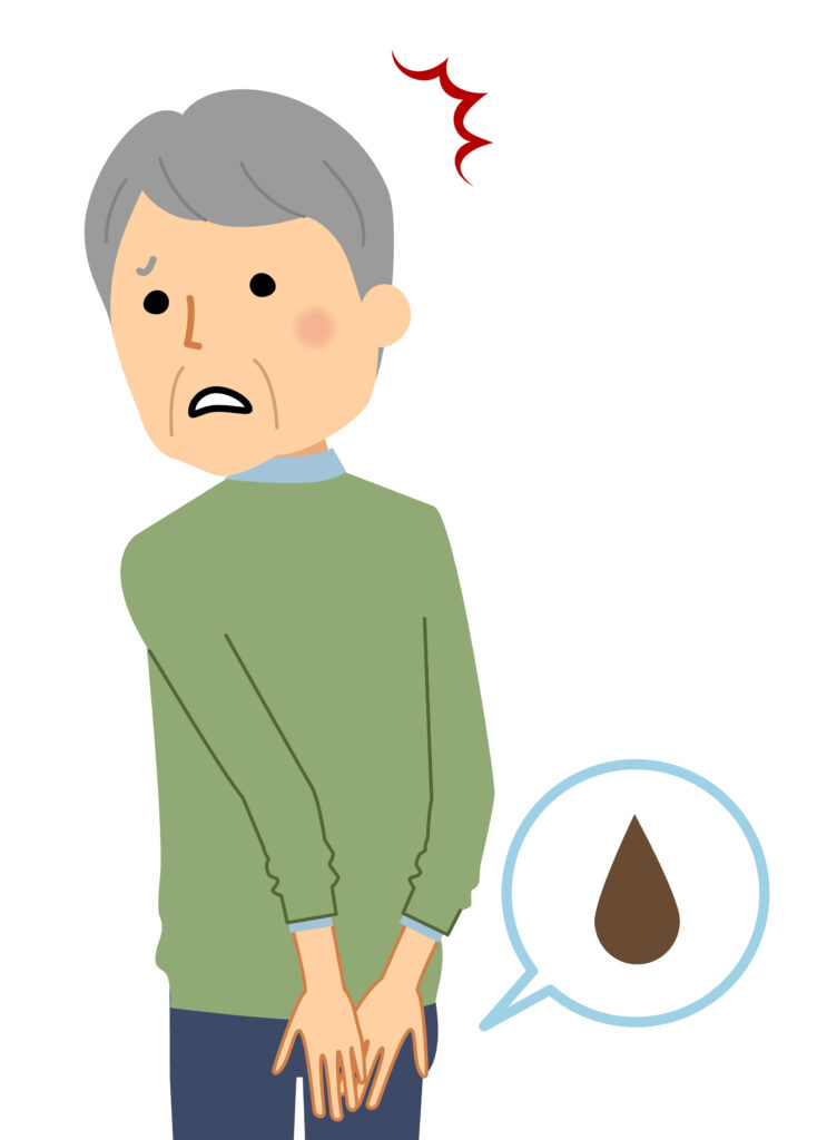 It is an illustration of an elderly man who has incontinence.