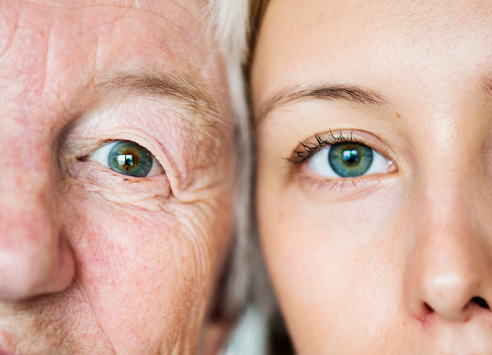 Family generation green eyes genetics concept
