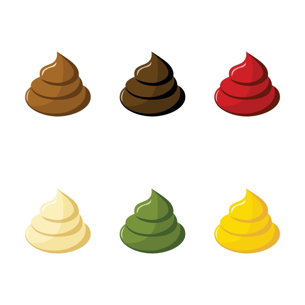 Vector illustration of stool colors for diagnosis of gastrointestinal colon disorders. Design element for infographic explanatory charts presentations. Icon symbol.