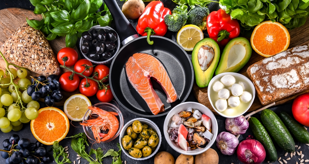 Food products representing the Mediterranean diet which may improve overall health status