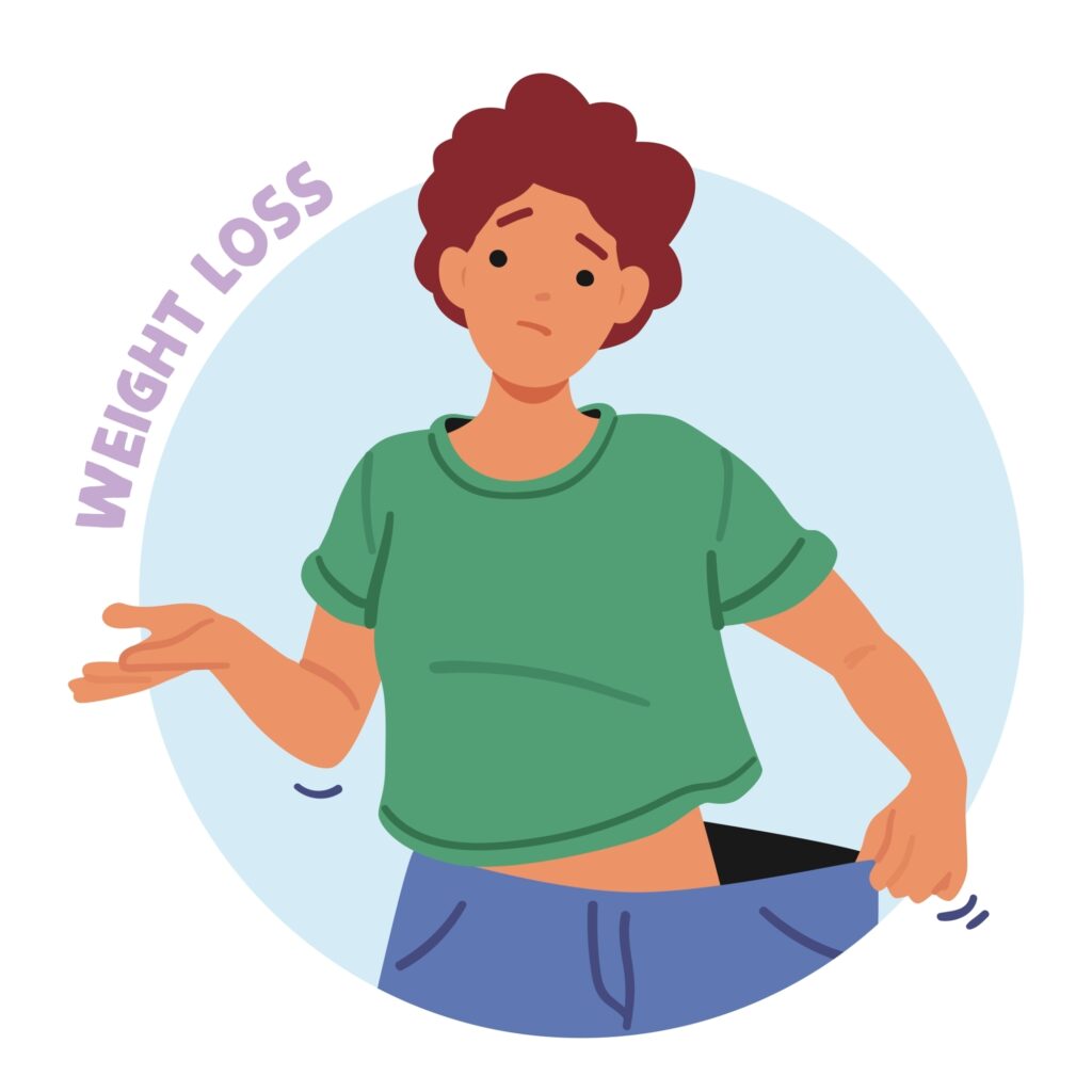 Female Experience Unintentional Weight Loss Can Be A Symptom Of Diabetes, Indicating Inadequate Insulin Production Or Utilization By Body, Leading To Increased Breakdown Of Fat And Muscle For Energy