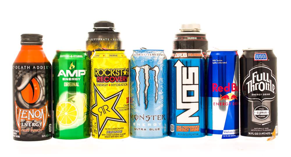 Winneconne, WI - 27 July 2015:  Some of the biggest energy drinks on the consumer market. Red Bull, Monster, Amp, Rockstar, Full Throttle, NOS and Venom