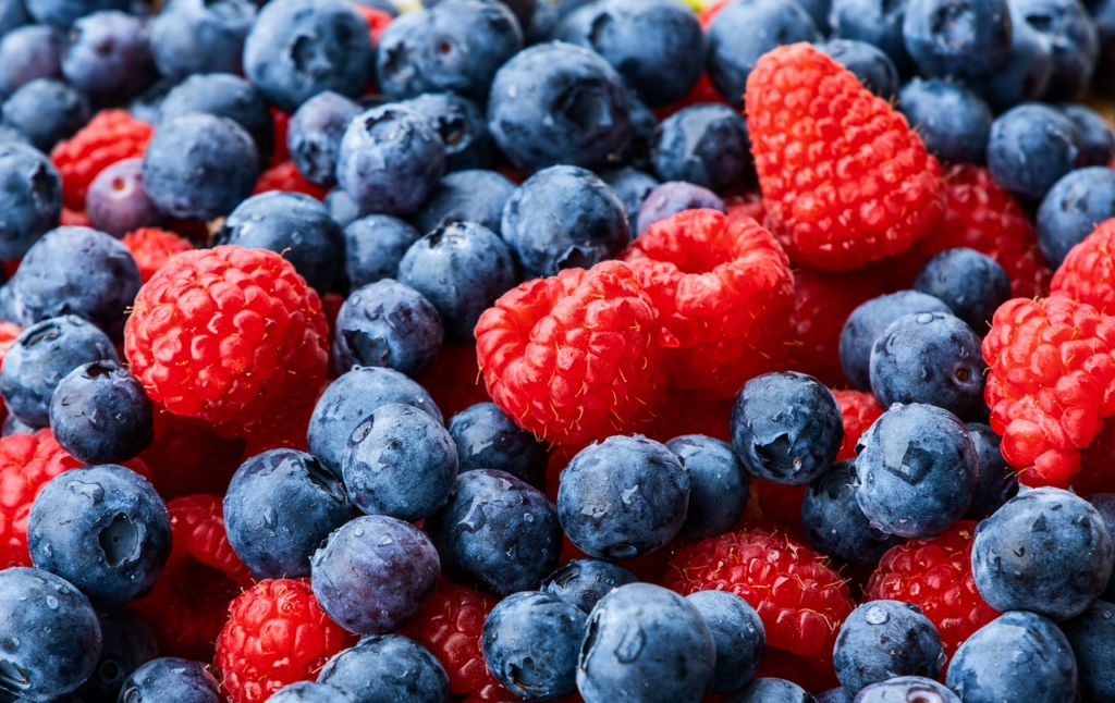blueberries and raspberries