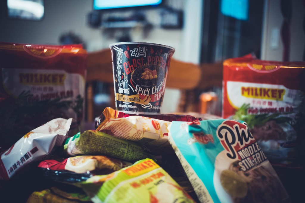 stack of instant ramen packages