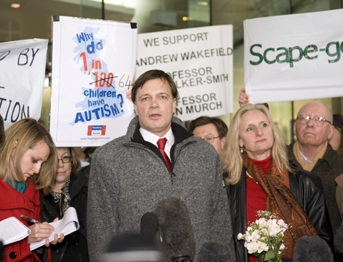 Protesters after the medical news of an MMR and Autism link are released