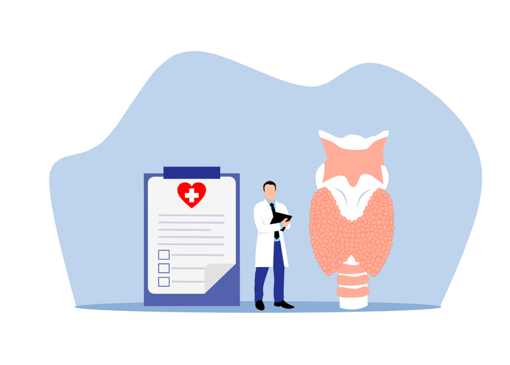 Doctor beside magnified thyroid galnds