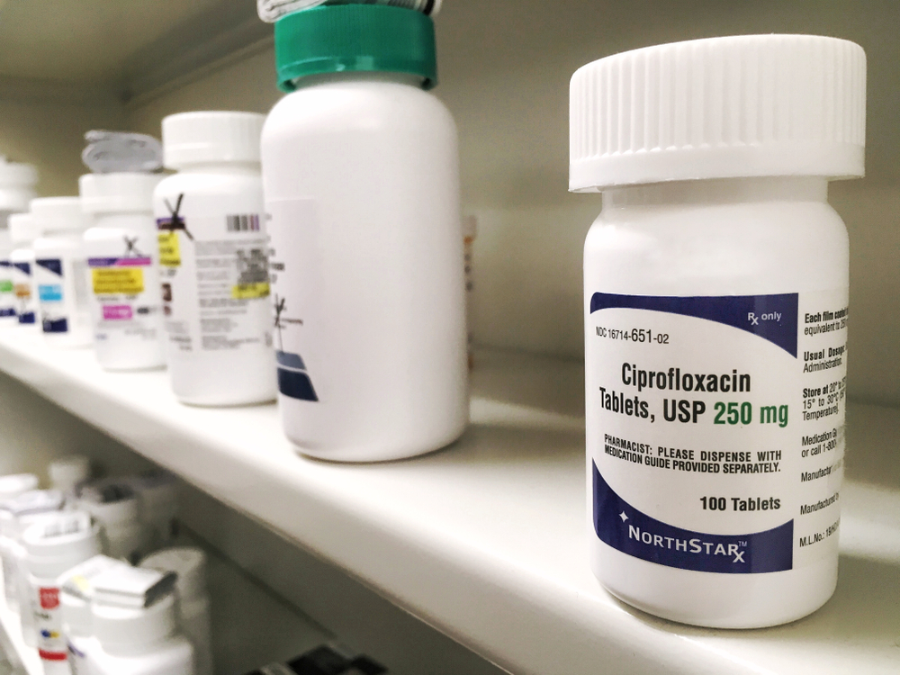 December 21, 2018-ogden Utah USA: cipro bottle on the shelf at the pharmacy. This medicine has information from the fda to warn the public about heart and sorta damage as a side effect.