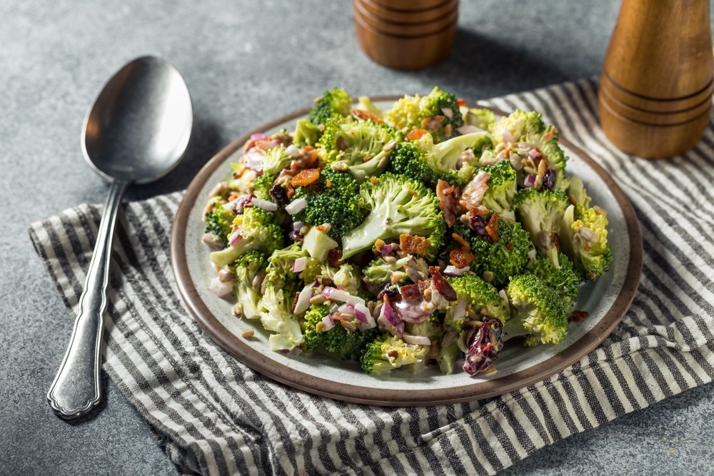 Healthy Homemade Broccoli Salad with Bacon and Onions
