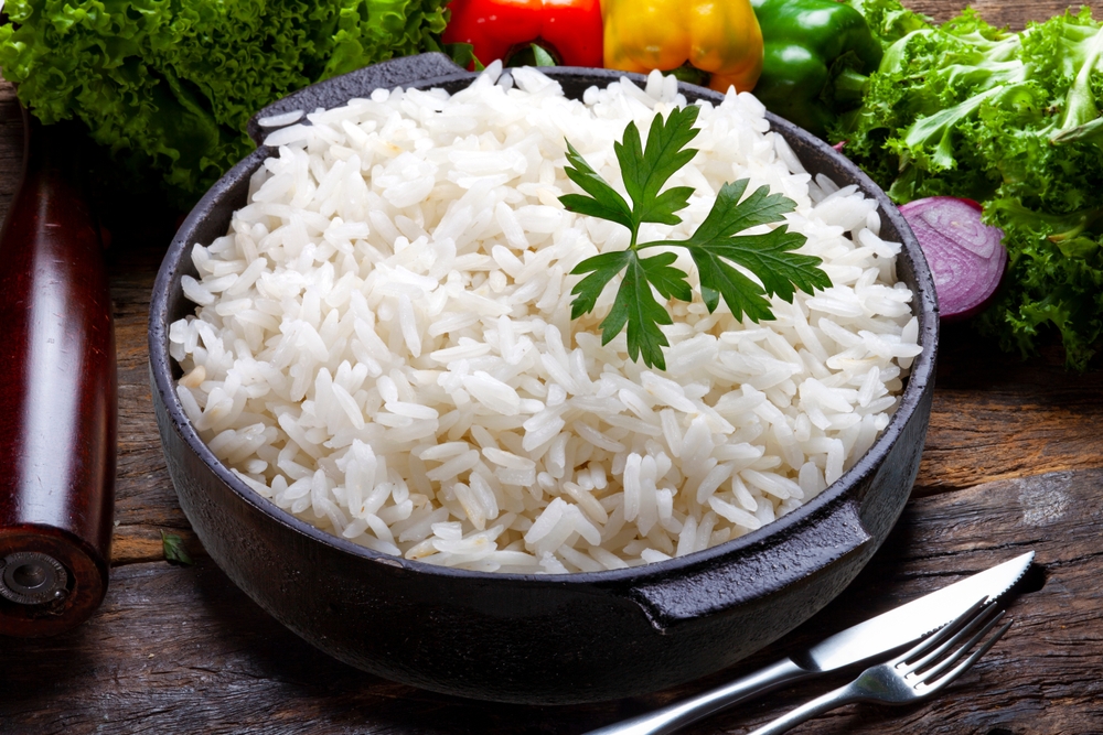 cooked rice White rice cooked in iron pot