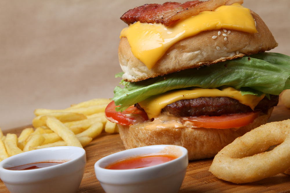 beef burger with grilled bacon - American food - fast food