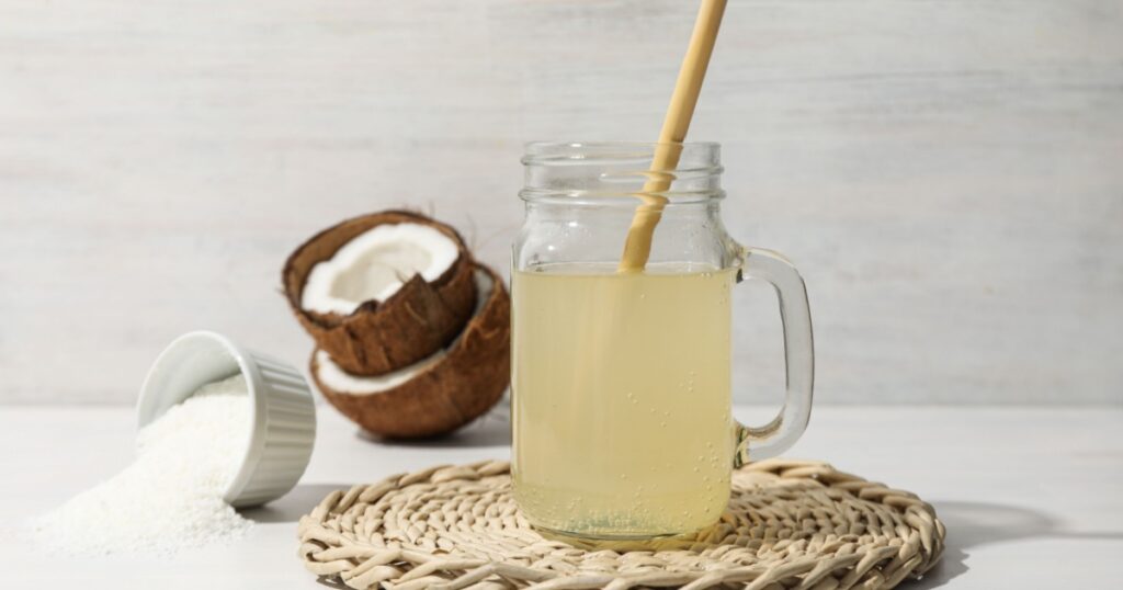 Coconut water, concept of tasty and natural coconut drink