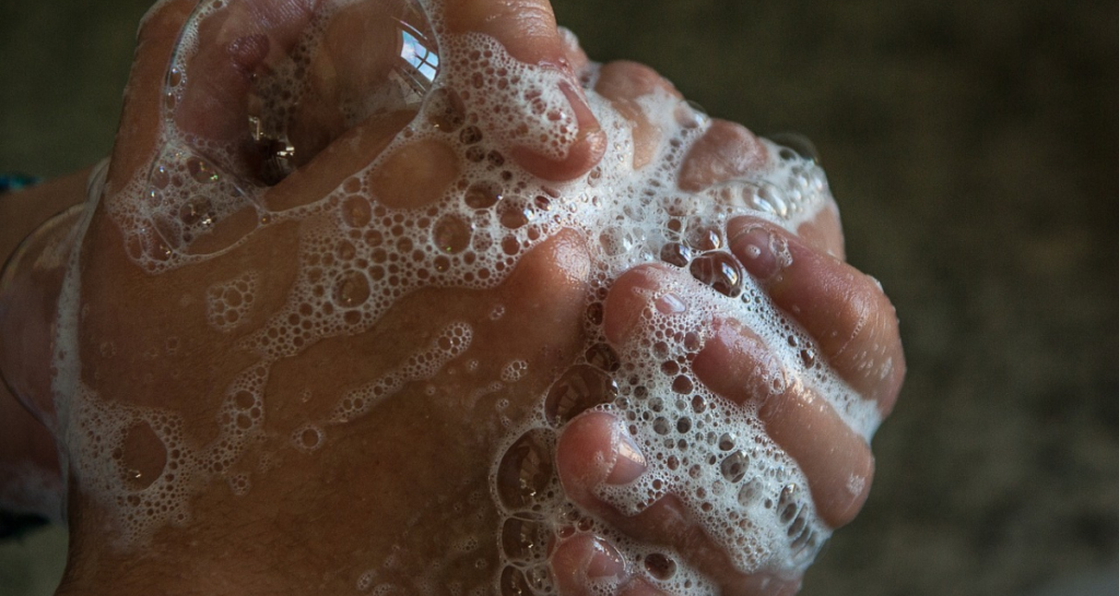 Washing hands. 