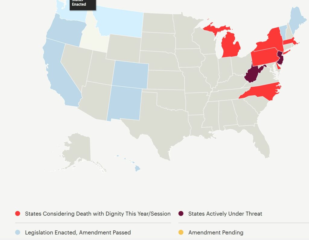 A map of the U.S. showing which states are considering passing an ammendment.