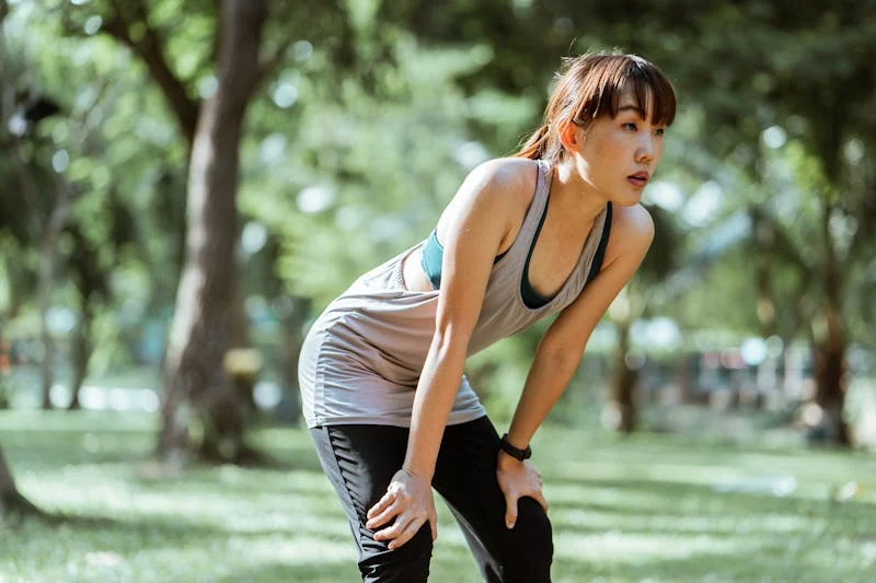 woman catching her breath