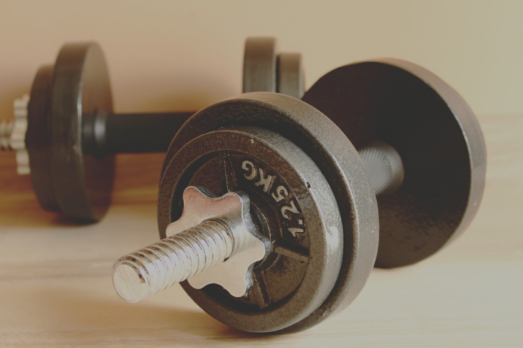 closeup of dumbbells on the floor