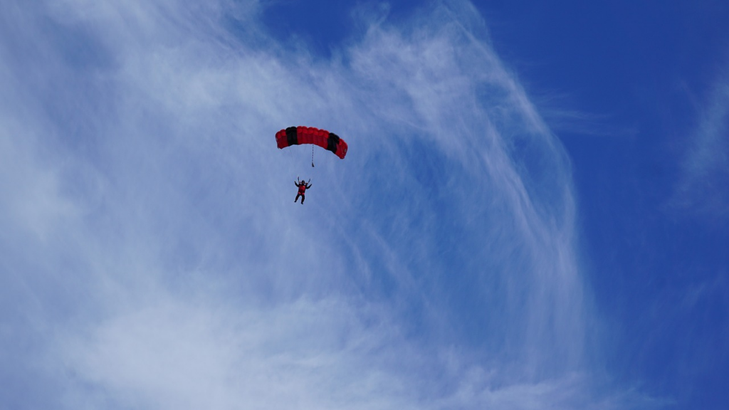 person parachuting down