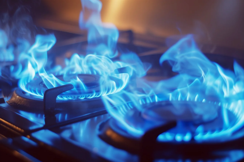 gas stove burners burning high